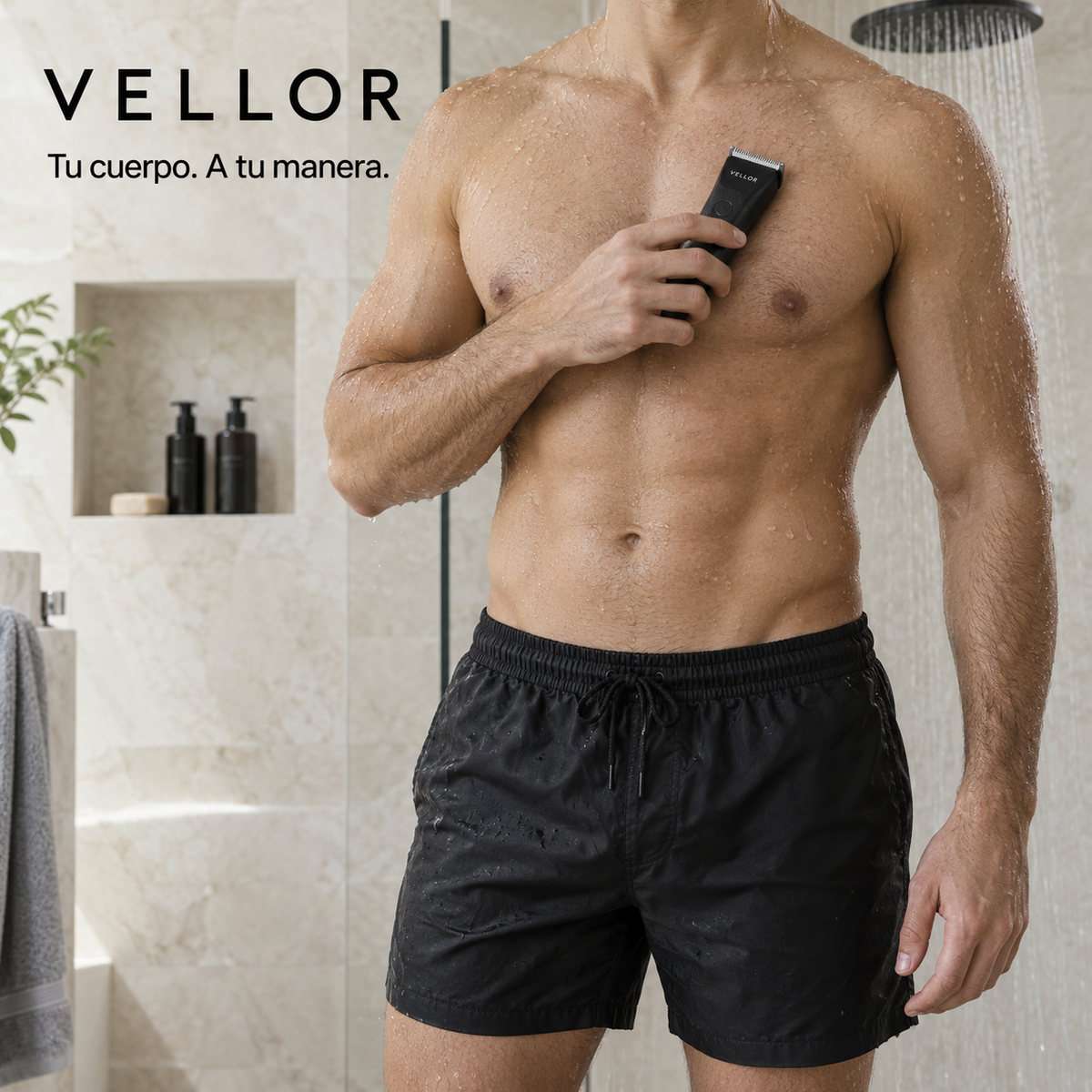 VELLOR One — Rasúrate abajo en la ducha en 3 minutos. Cuida cada detalle, incluso ahí abajo.